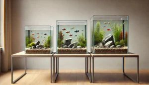 Three sizes of fish aquariums